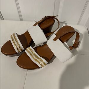 Italian Shoe Maker Wedges- White, tan and gold- size 9